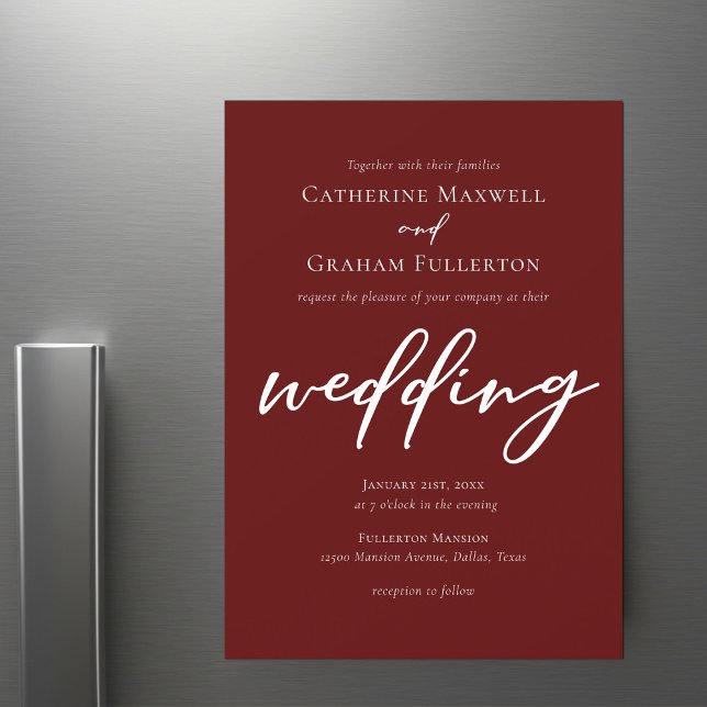 Elegant Burgundy Typography Evening Wedding Magnetic Invitation (Creator Uploaded)