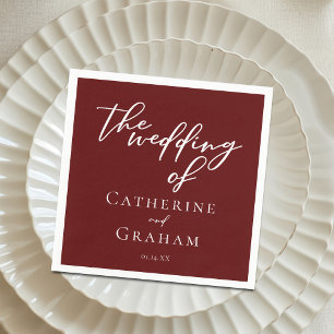 Elegant Burgundy Typography Evening Wedding Napkin