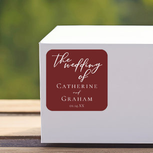 Elegant Burgundy Typography Evening Wedding Square Sticker