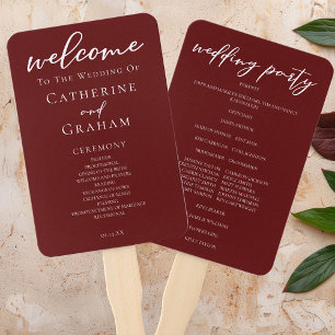 Elegant Burgundy Typography Wedding Program Hand Fan
