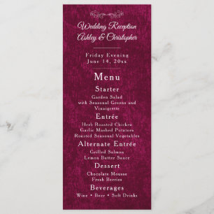 Elegant Burgundy Velvet White Wedding Reception  Menu