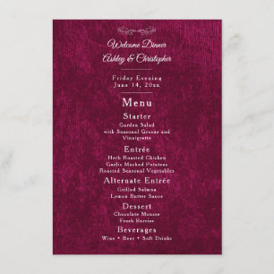 Elegant Burgundy Velvet White Welcome Dinner Menu
