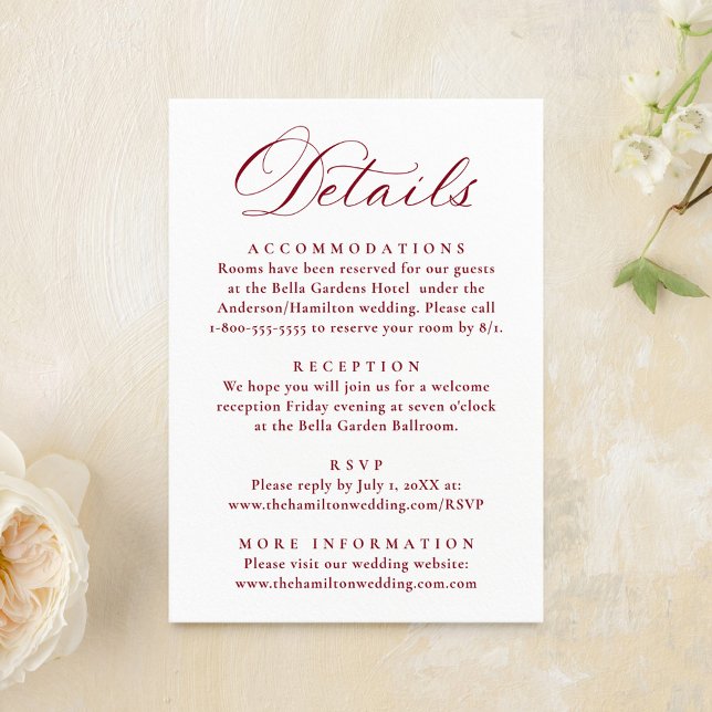 Elegant Burgundy Victorian Floral Wedding Details Enclosure Card (Creator Uploaded)