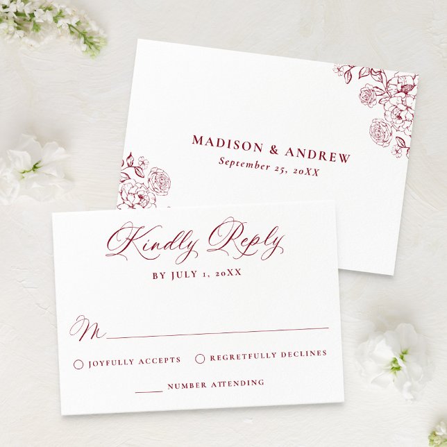 Elegant Burgundy Victorian Floral Wedding RSVP Card (Creator Uploaded)