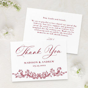 Elegant Burgundy Victorian Floral Wedding Thank You Card
