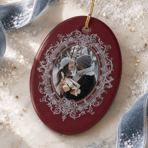 Elegant Burgundy Vintage Frame Photo Ceramic Tree Decoration
