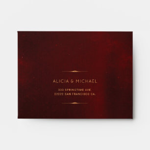 Elegant burgundy vintage gold script wedding rsvp envelope