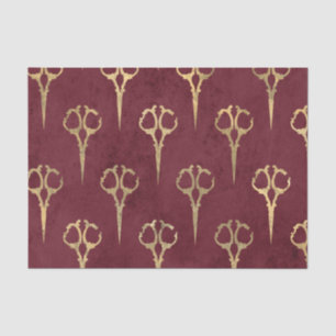 Elegant Burgundy Vintage Golden Scissors Haircut Tissue Paper
