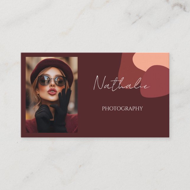 Elegant burgundy Vision Photography. Business Card (Front)