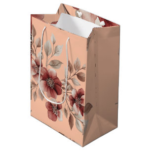 Elegant Burgundy Watercolor Floral Bouquet Medium Gift Bag