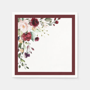 Elegant Burgundy Watercolor Floral Bridal Shower Napkin