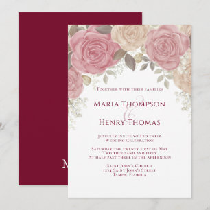 Elegant Burgundy Watercolor Floral Rose Gold Invitation