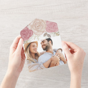 Elegant Burgundy Watercolor Floral Rose Gold Photo All In One Invitation