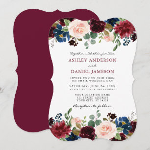 Elegant Burgundy Watercolor Floral Wedding Bracket Invitation