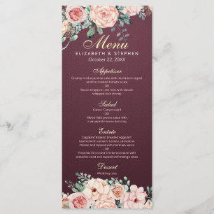 Elegant Burgundy Watercolor Floral Wedding Menu