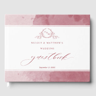 Elegant Burgundy Watercolor Monogram Wedding Guest Book