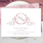 Elegant Burgundy Watercolor Monogram Wedding Save The Date<br><div class="desc">Announce your wedding date with this striking wedding save the date card featuring exquisite hand drawn botanical monogram elegantly framing couples initials in burgundy hues. Simple, elegant, timeless and clean style. Back with beautiful watercolor wash background in burgundy, desert rose and blush pink hues and extra text sections for any...</div>