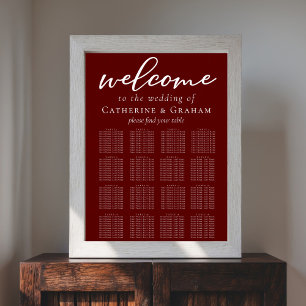 Elegant Burgundy Wedding 16 Table Seating Chart