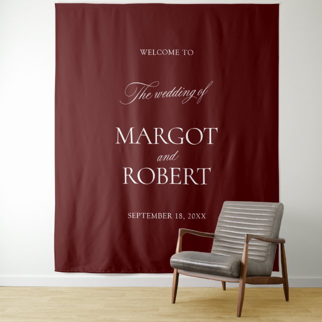 Elegant Burgundy Wedding Backdrops Banner Tapestry (In Situ)