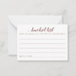 Elegant Burgundy Wedding Bucket List Advice Cards<br><div class="desc">These charming wedding bucket list cards will be a perfect alternative to a traditional guest book. You'll have all the guests talking about the best ideas for the newlyweds to visit or do. These burgundy cards feature the words "bucket list Help us plan a lifetime of adventures" and includes space...</div>