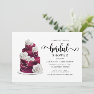 Elegant Burgundy Wedding Cake Bridal Shower Invitation