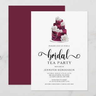 Elegant Burgundy Wedding Cake Bridal Tea Party Invitation