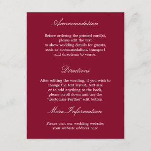 Elegant Burgundy Wedding Details Card
