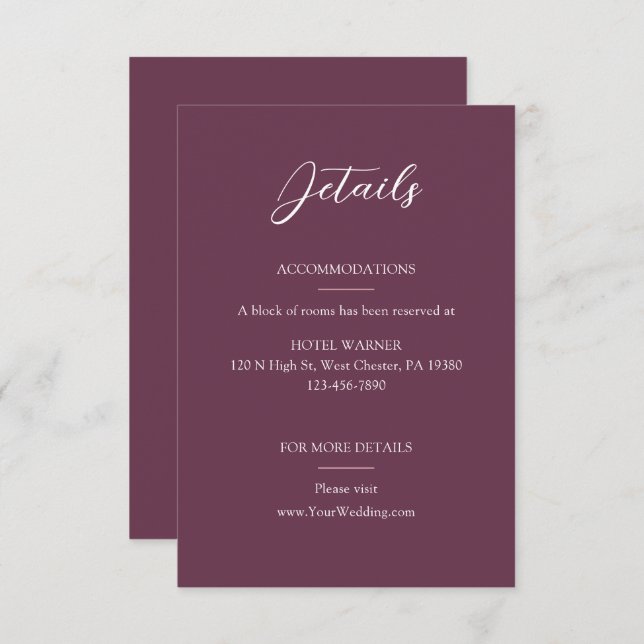 Elegant Burgundy Wedding Details Enclosure Card (Front/Back)