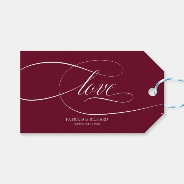 Elegant Burgundy Wedding Favour Tags (Front (Horizontal))