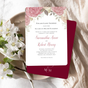 Elegant Burgundy Wedding Floral Custom Invitation