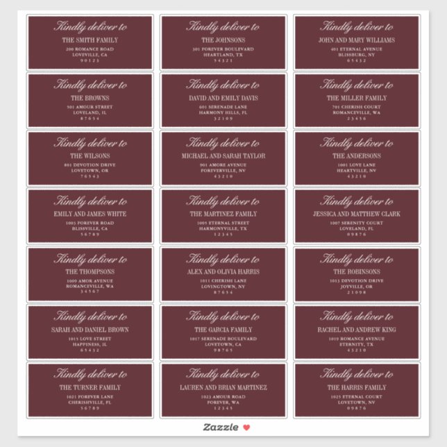 Elegant Burgundy Wedding Guest Address Labels  (Sheet)