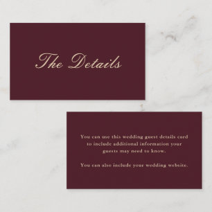 Elegant Burgundy Wedding Guest Details Enclosure Card