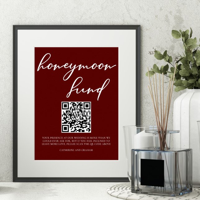 Elegant Burgundy Wedding Honeymoon Fund QR Code Poster (Creator Uploaded)