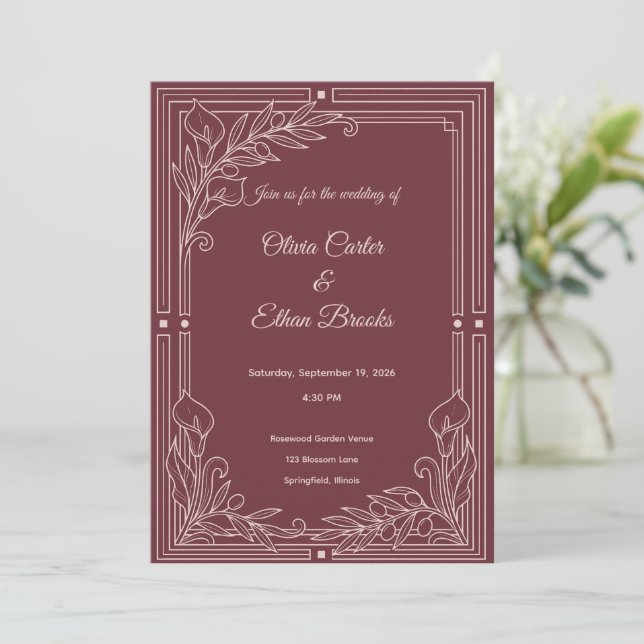 Elegant Burgundy Wedding Invitation (Standing Front)