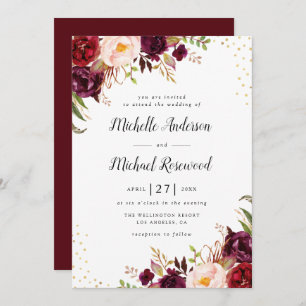 elegant burgundy wedding invitation