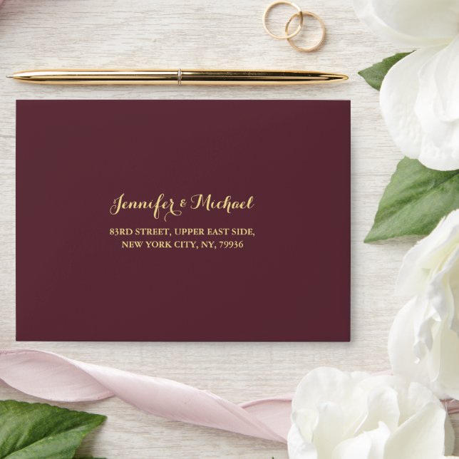 Elegant Burgundy Wedding Party Return Address RSVP Envelope (Wedding)