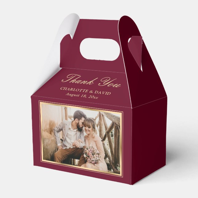Elegant Burgundy Wedding Photo Thank You Favour Box (Back Side)