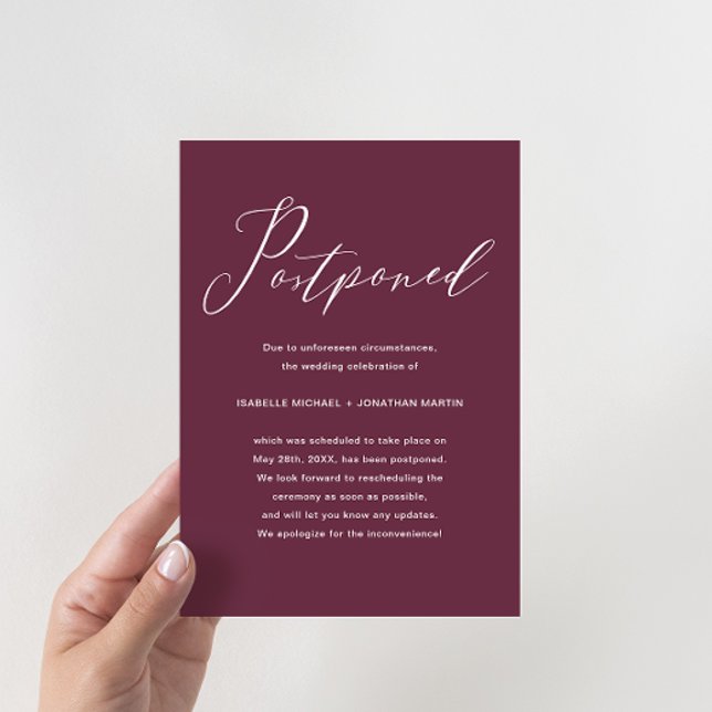 Elegant Burgundy Wedding Postponement Announcement (Creator Uploaded)