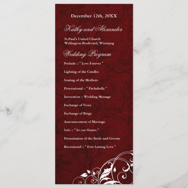 Elegant  Burgundy Wedding Program Programme (Front)
