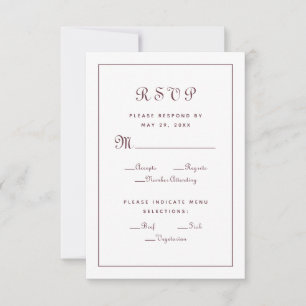 Elegant Burgundy Wedding Reception Meal Choice RSVP Card