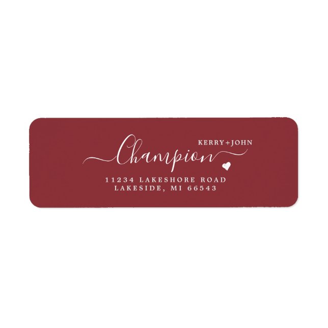 Elegant Burgundy Wedding Return Address Label (Front)