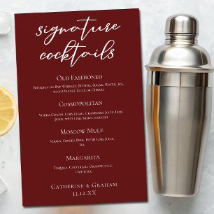 Elegant Burgundy Wedding Signature Cocktails Menu