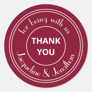 Elegant Burgundy Wedding Thank You Favour Classic Round Sticker