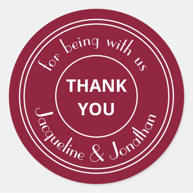  Elegant Burgundy Wedding Thank You Favour  Classic Round Sticker (Front)