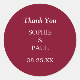 Elegant Burgundy Wedding Thank You Sticker