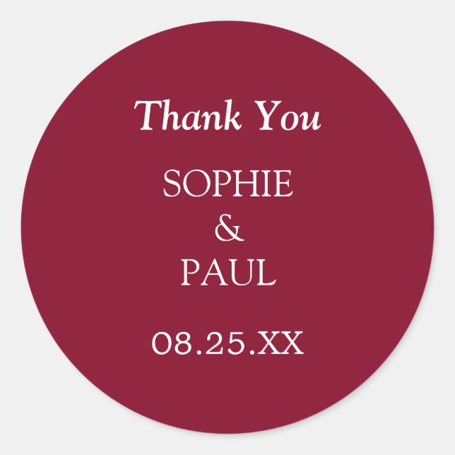 Elegant Burgundy Wedding Thank You Sticker (Front)