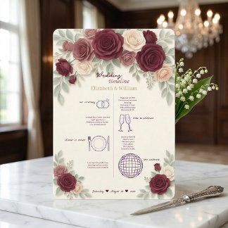 Elegant Burgundy Wedding Timeline Program Programme