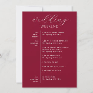 Elegant Burgundy Wedding Weekend Itinerary Welcome Invitation