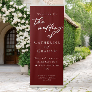 Elegant Burgundy Welcome to our Wedding Vertical Retractable Banner