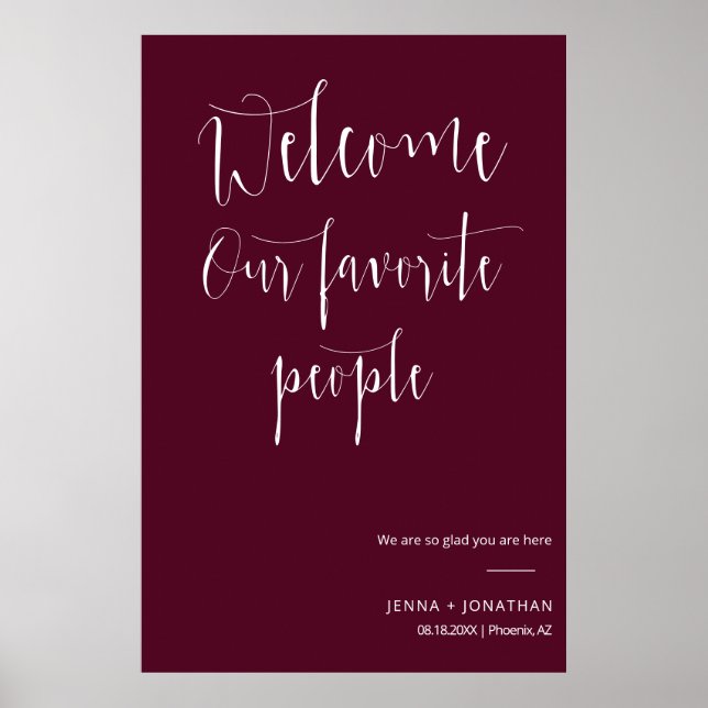 Elegant Burgundy Welcome Wedding Ceremony Sign (Front)
